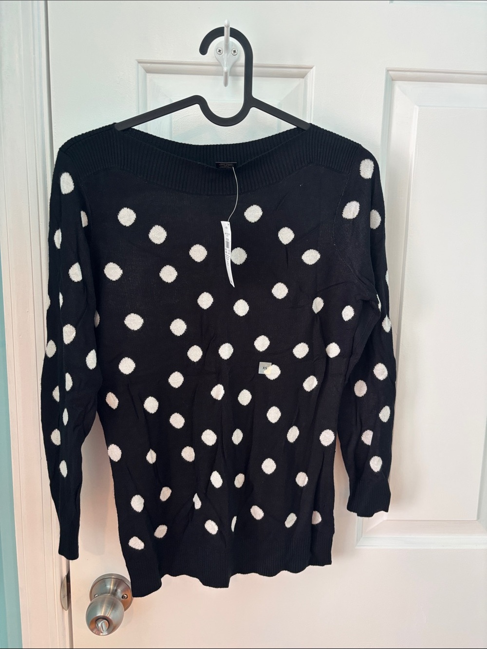 Ann Taylor Black Off-the-Shoulder Sweater with White Polka Dots